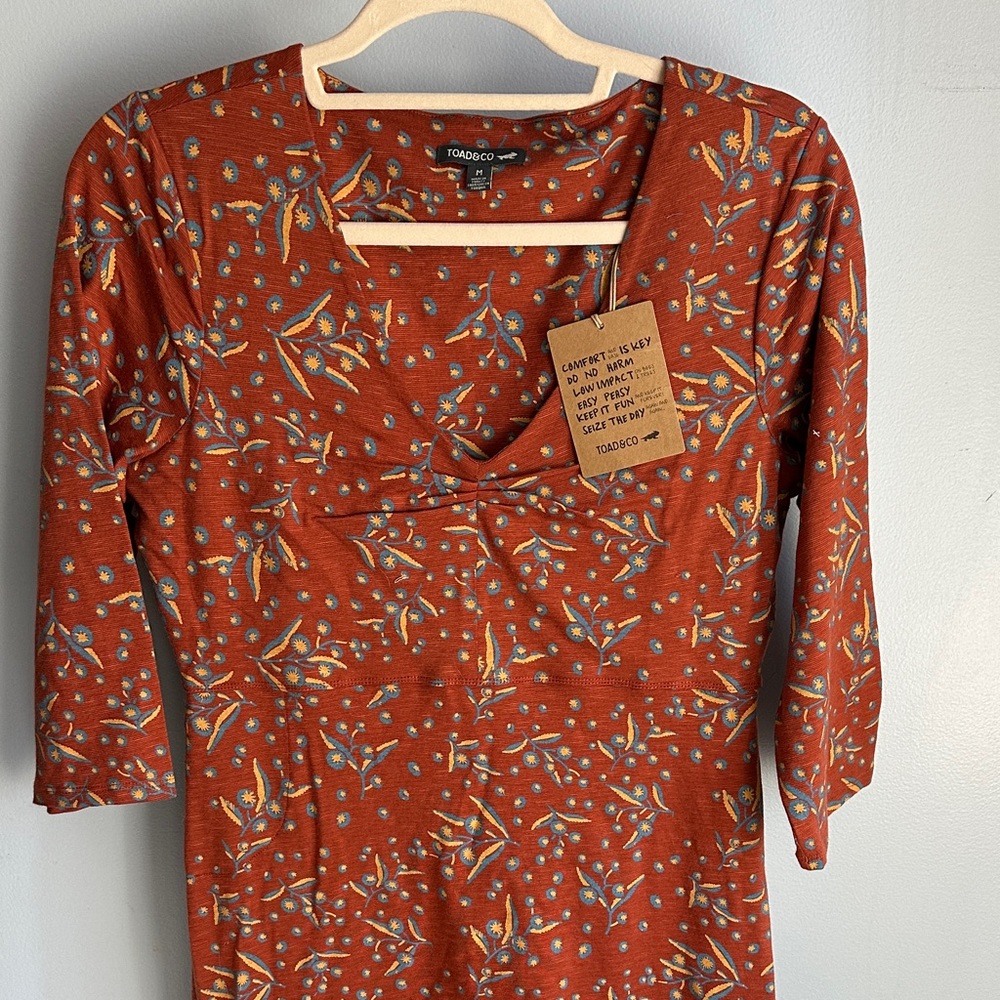 NWT Toad&Co Rosalinda Rust Floral Scoop-Neck Midi Dress